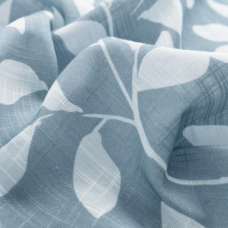 Treatmentex Blue Kitchen Tier Curtains 24" Short White Leaf Print CafÃ© Curtains for Small Windows 2 Panels - Image 4